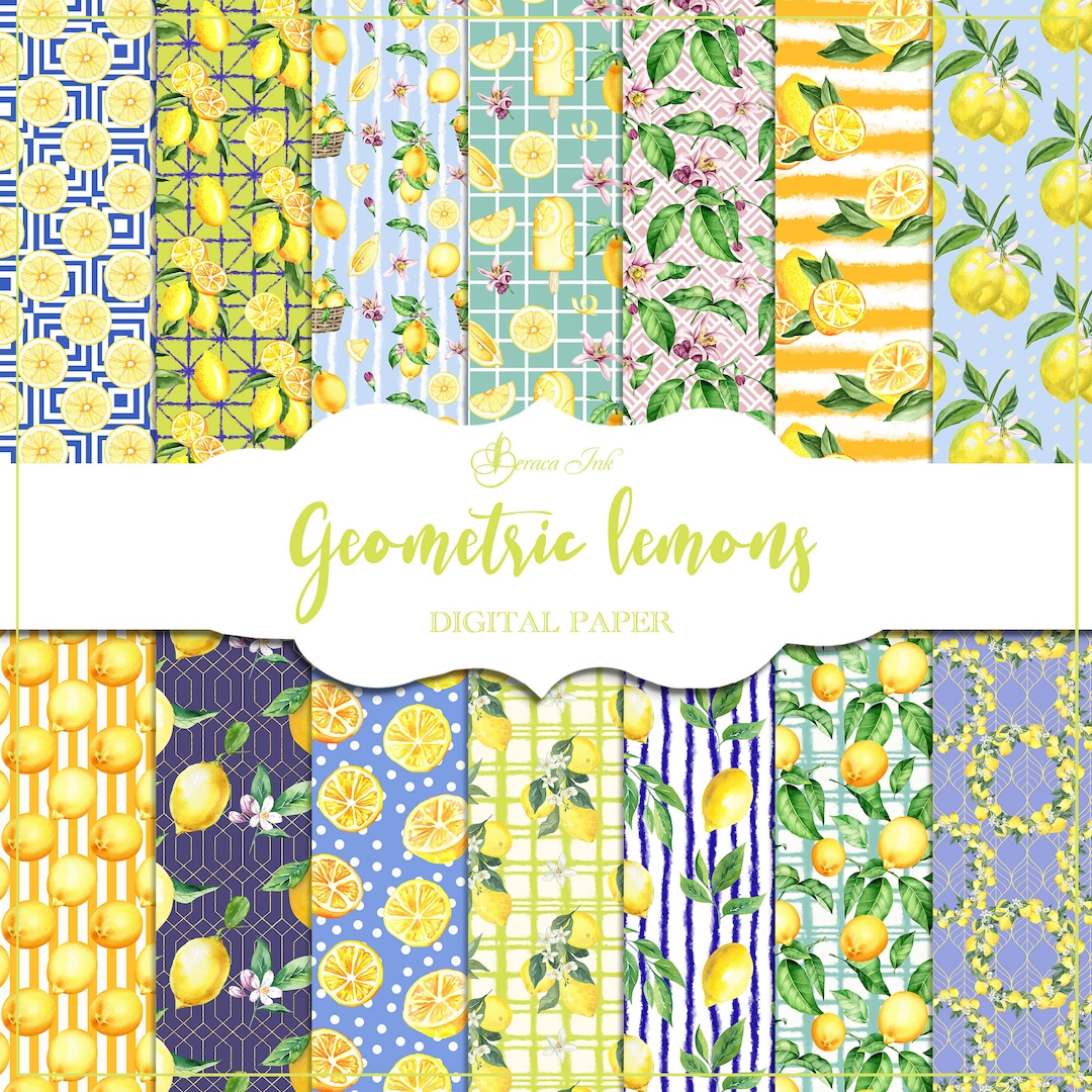 Geometric Lemons Digital Paper, Seamless Pattern, Citrus Backdrop ...