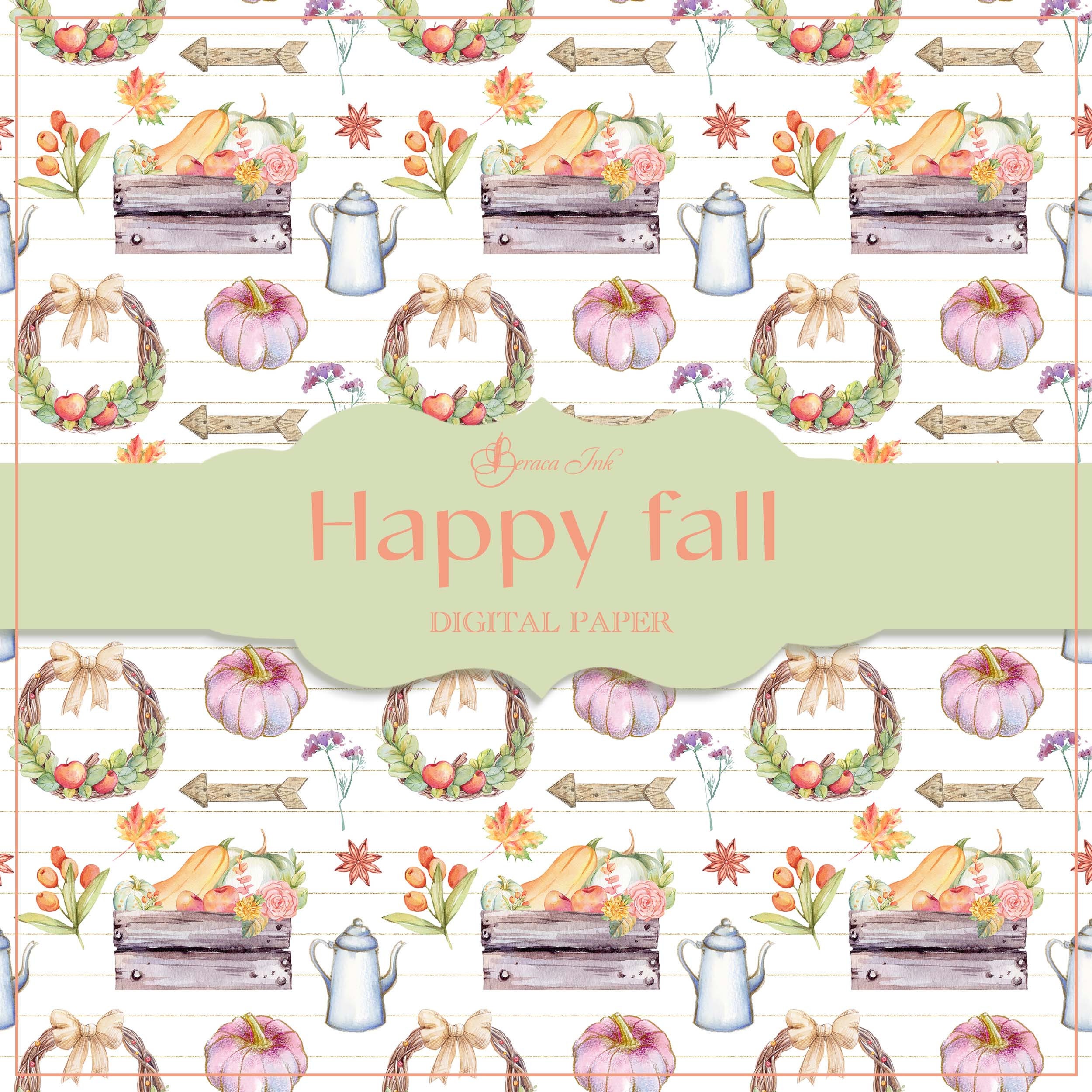 Happy Fall Digital Paper Seamless Pattern Pastel Autumn - Etsy