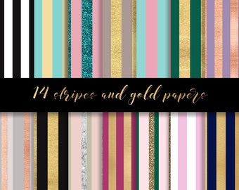 Papel digital de rayas, papel de rayas, papel de rayas doradas, papel de rayas con purpurina, papel de rayas negras, papel de rayas de oro rosa, papel de rayas rosa