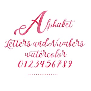 Pink watercolor Alphabet, pink alphabet, watercolor Letters, pink watercolor clipart, fuchsia watercolor numbers, pink numbers