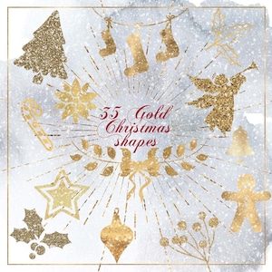 Gold Glitter Christmas Clipart, Holiday Graphics (PNG Files)