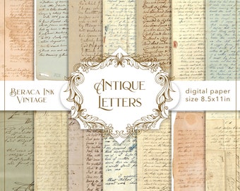 Antique letters digital paper, LETTER SIZE ephemera, vintage junk journal, handwritten letters, old documents, scrapbooking paper, script