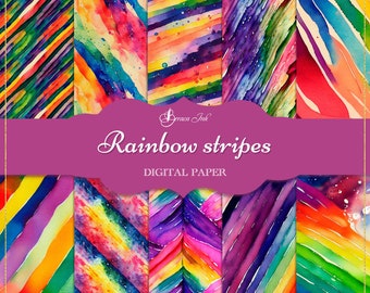 Rainbow stripes digital paper, seamless pattern, watercolour texture, colorful backdrop, rainbow scrapbooking, splash background