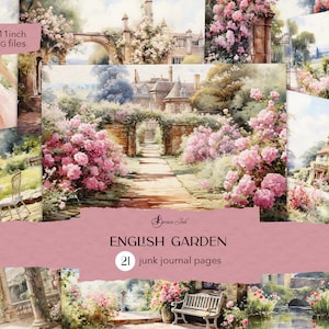 Englische Garten Journal Seiten, Blumen digitale Seiten, Blumen Scrapbook Papier, rosa Rose Papier, tea time, viktorianische Dame, Marmor Säulen Papier