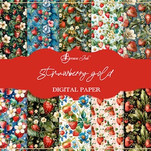 Papier numérique fraise vintage fraise scrapbooking fruits modèle sans couture fraise aquarelle imprimable texture de fond tissu