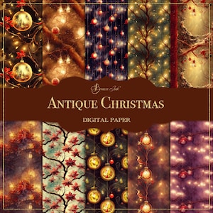 Antikes digitales Weihnachtspapier, Vintage Ornamente (nahtloses Muster)