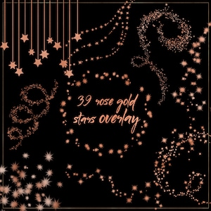 Roségouden sterren clipart, roségouden ster-overlay, roségouden glittersterren, sterrenhemel, roségouden foliesterren, roségouden sterrenrand