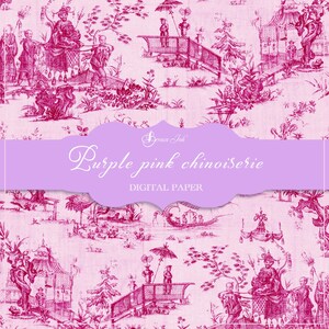Purple pink chinoiserie digital paper, asian pattern, Chinese wallpaper, geisha paper, Japanese backdrop, fabric pattern, floral scrapbook image 10