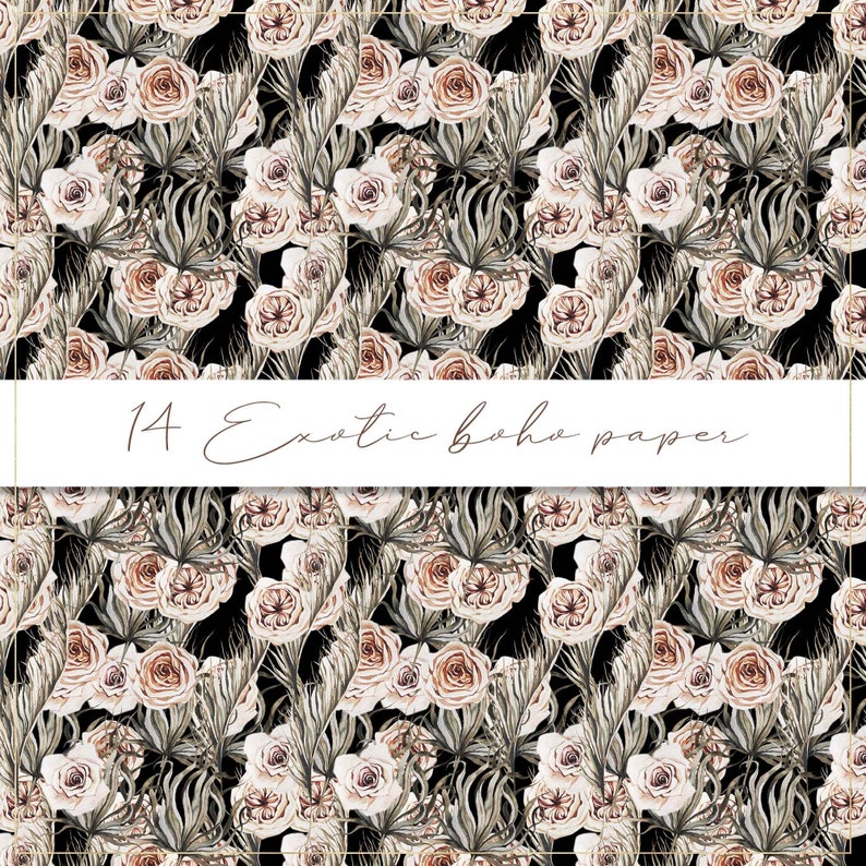 palm leaves seamless pattern white orchids paper Exotic boho digital paper tropical background palm exotic leaves watercolor flower