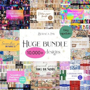 PAQUETE ENORME de papel digital, efímeras vintage, kit de diario basura, papel para álbumes de recortes, acuarela arcoíris, papel navideño, fondo de papel galáctico
