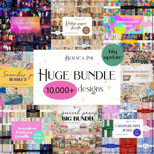 HUGE digital paper BUNDLE, vintage ephemera, junk journal kit, scrapbook paper, rainbow watercolor, Christmas paper, galaxy paper background