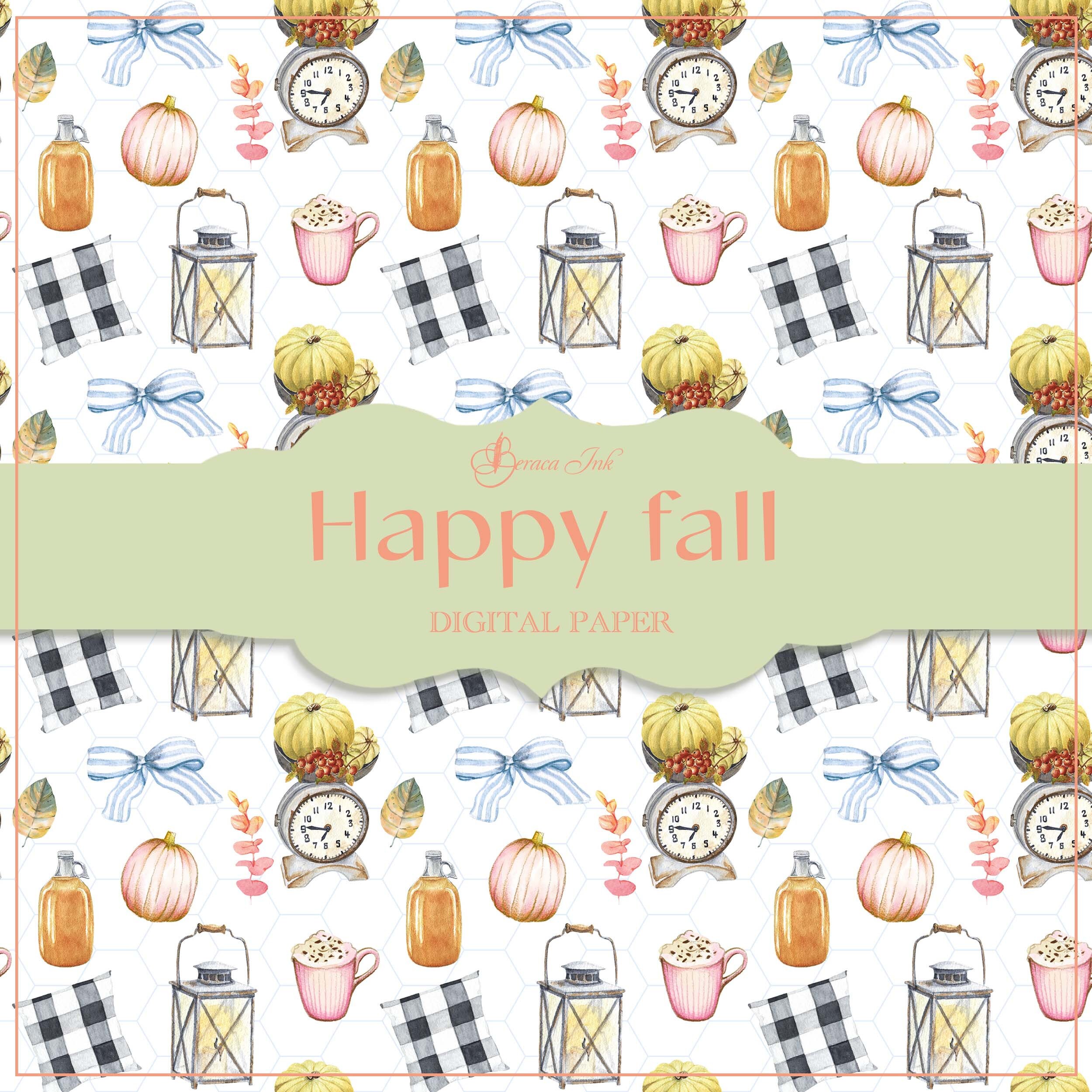 Happy Fall Digital Paper Seamless Pattern Pastel Autumn - Etsy