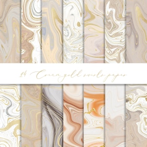Carta digitale con vortici color crema e oro, carta marmorizzata neutra, vortici con venature dorate, scrapbooking, sfondo astratto, elegante texture pastello, planner