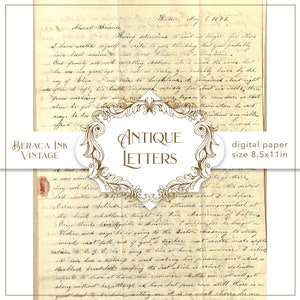 May include: Antique letter paper with a vintage aesthetic. The paper features a faded brown color and a distressed texture. The paper is decorated with a decorative border and the text "Antique Letters" in a gold font. The paper is 8.5 inches by 11 inches.