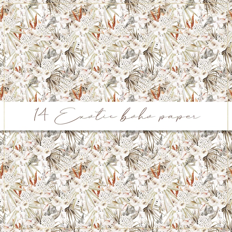 palm leaves seamless pattern white orchids paper Exotic boho digital paper tropical background palm exotic leaves watercolor flower