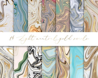 Light neutral gold swirls digital paper, neutral gold veins marble paper, scrapbooking, gold marbling background, abstract texture paper