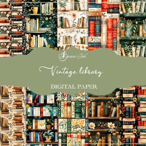 Vintage Bibliothek digitales Papier, nahtlose Musterbuch, Geschenkpapier Tapete, Buchliebhaber Hintergrund, Buch Tapete, Stoffdesign
