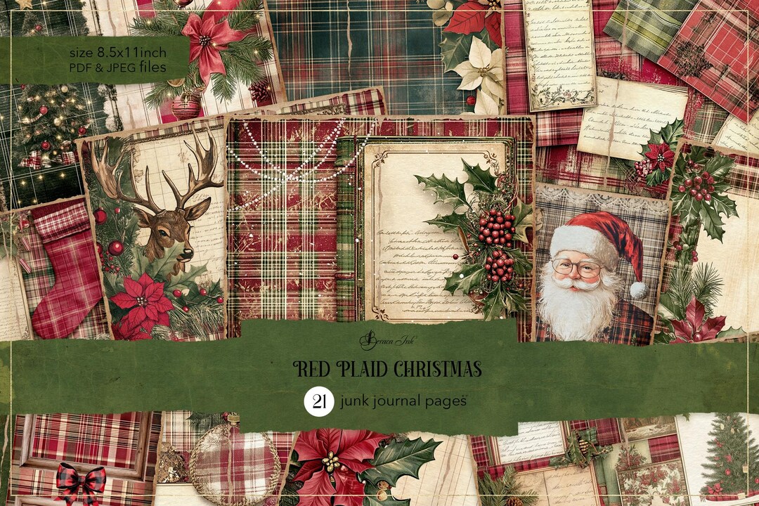 Red Plaid Christmas Journal Pages, Gingham Christmas Junk Journal ...