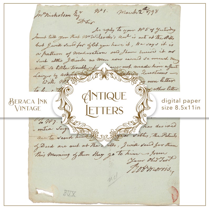 May include: Antique letter with brown ink on aged paper with a decorative border. The letter is dated March 2, 1798 and includes the text "In reply to your 2005 of Yesterday. I must tell you that wowileoki's and is out at the tiss but I will deed for flet you have it, the says it is a pattern of moderation and have Zurive it as Such altho I think no man ever sarned so much with so billte trouble Lawyer by aske With Wet to b..."