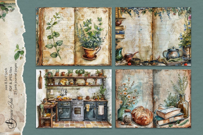 Vintage Kitchen Junk Journal Kit, Rustic Kitchen Journaling Paper ...