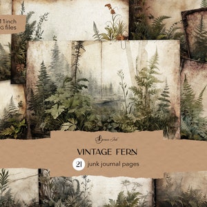 Vintage fern journal pages, printable nature journal, botanical scrapbook, antique plants paper, distressed journal inserts, grunge forest