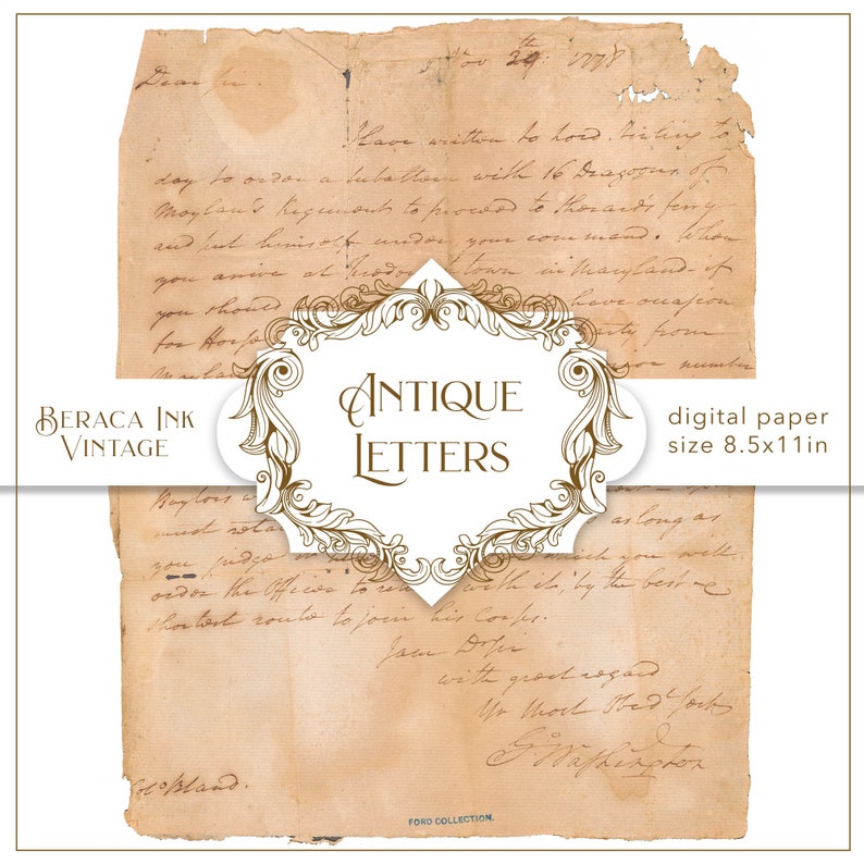 May include: Antique digital paper with a vintage letter design. The paper is a light brown color with a faded, aged look. The text on the paper is in cursive handwriting and reads "Slave written to hod. Sitting to day to order a suballoin with 16 deagogue of Moylan plan's Regiments to proceed..." The paper is 8.5 inches by 11 inches.