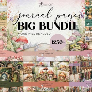 Junk Journal Seiten BUNDLE, druckbares digitales Junk Journal, Vintage Scrapbook Papier, botanisches digitales Papier, Ephemera Pilz collage