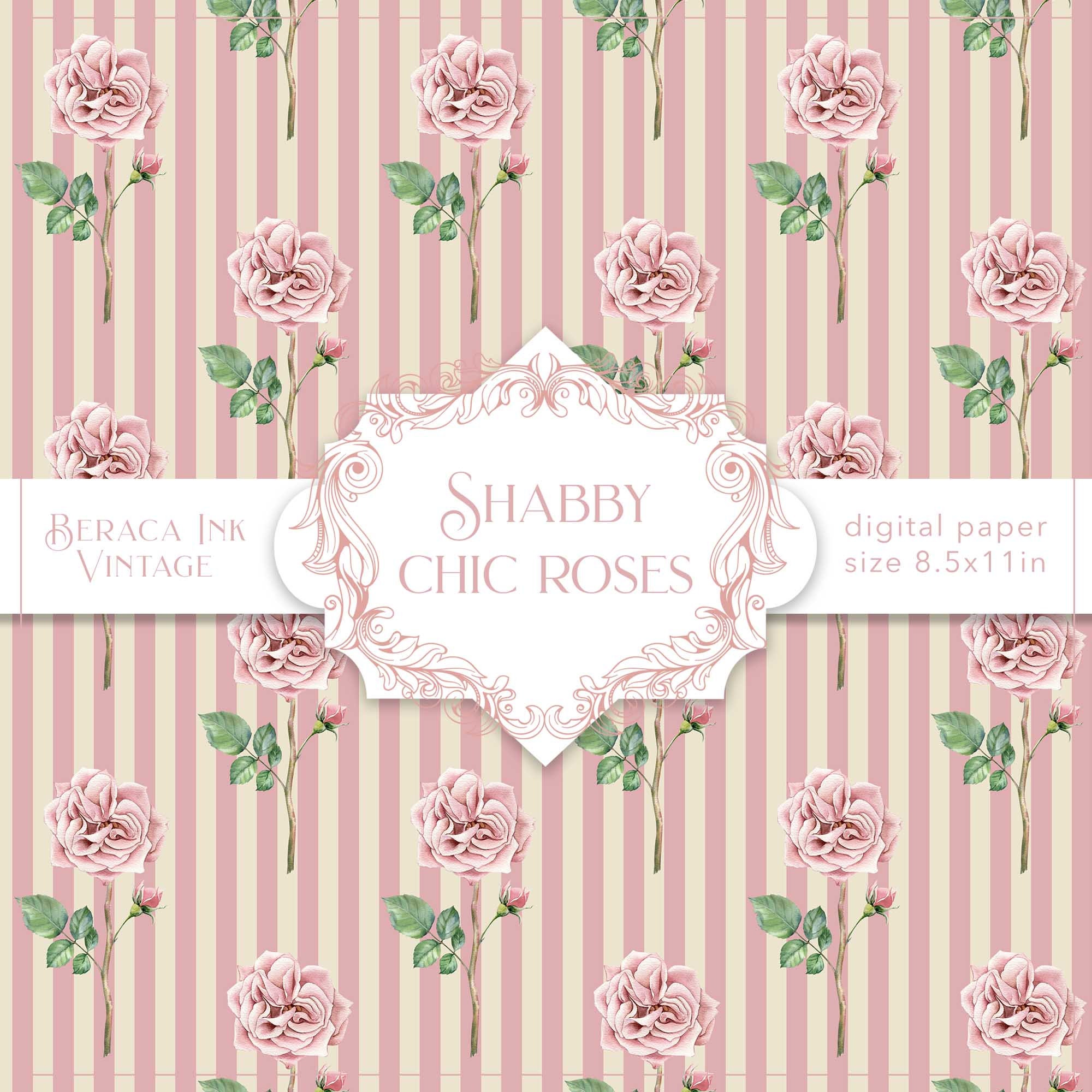 Shabby Chic Roses Digital Paper, Seamless Pattern, Vintage Wallpaper ...