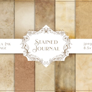 Stained journal digital paper, distressed junk journal, old ephemera scrapbook pages, tea stained paper, coffee dye documents, neutral paper