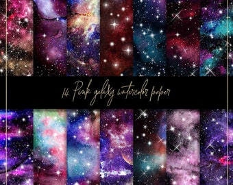 Dark pink galaxy watercolor digital paper, cosmic pattern, universe background, stardust texture, stars backdrop, night sky stars, starry