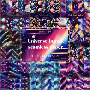 Universe Seamless Digital Paper BUNDLE, Watercolor Galaxy Background ...