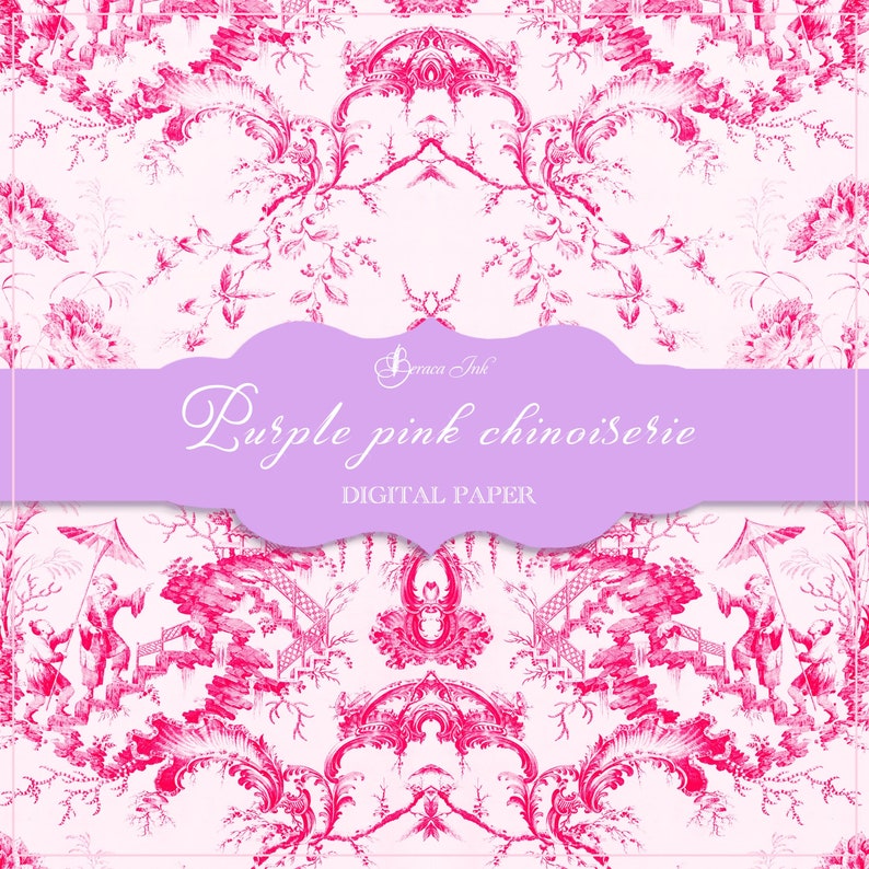 Purple pink chinoiserie digital paper, asian pattern, Chinese wallpaper, geisha paper, Japanese backdrop, fabric pattern, floral scrapbook image 7