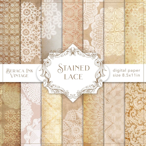 Stained lace digital paper, antique lace paper, old wallpaper, coffee stained, old background, scrapbook paper, junk journal, vintage paper