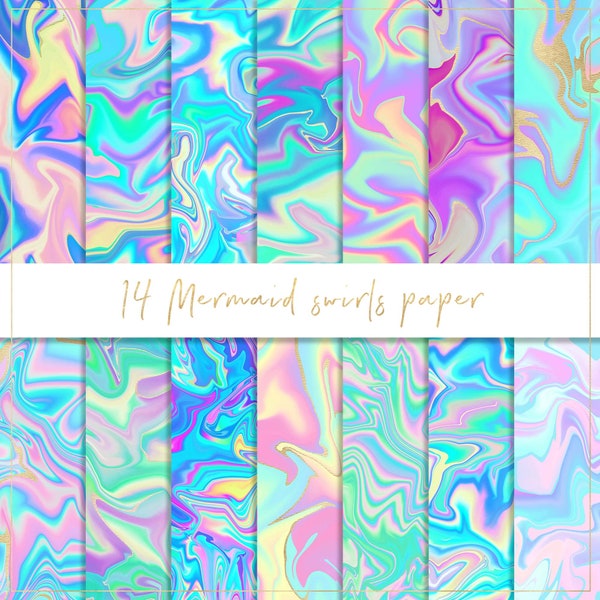 Mermaid swirls digital paper, seamless pattern, iridescent marble, holographic paper, abstract background, fabric design, repeat pattern