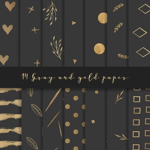Gray and Gold digital paper, Gold paper, Grey digital paper, art deco paper, gold and gray digital paper, gold geometric pattern