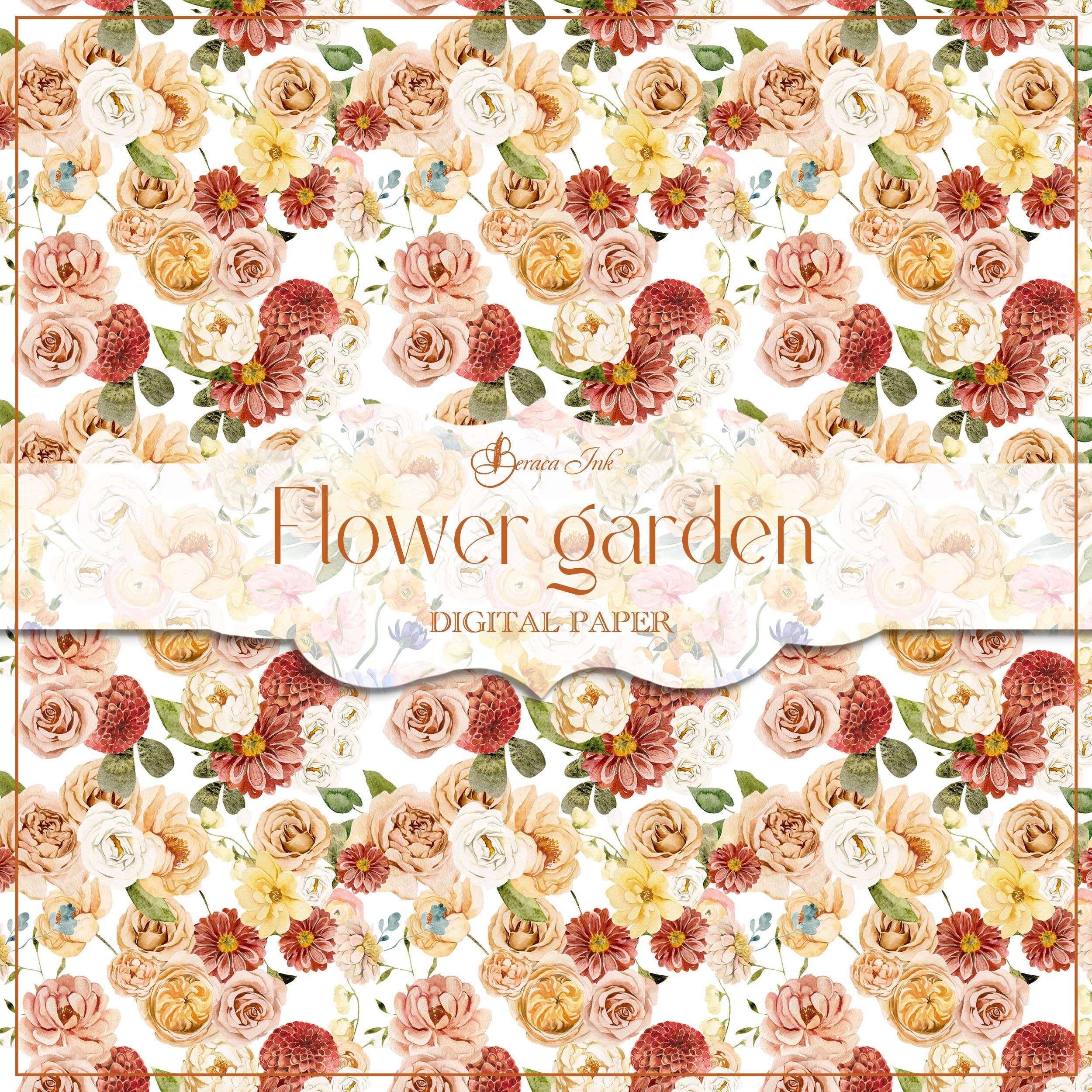 Flower Garden Digital Paper, Seamless Pattern, Bohemian Flowers, Fabric ...