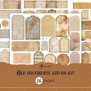 Kit complementario para documentos antiguos, diario basura con cartas antiguas, bolsillos efímeros, postales imprimibles, etiquetas grunge, etiquetas para partituras musicales, cartas antiguas