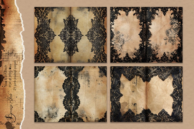 Black Lace Junk Journal, Gothic Victorian Lace Digital Journal, Vintage ...