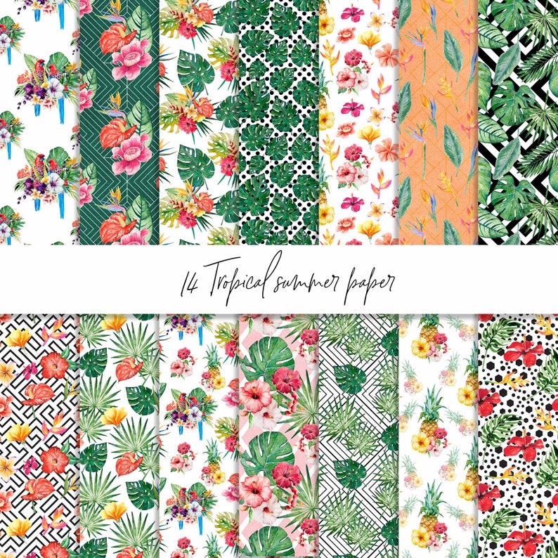 Tropical Summer Digital Paper Seamless Tropical Paper - Etsy