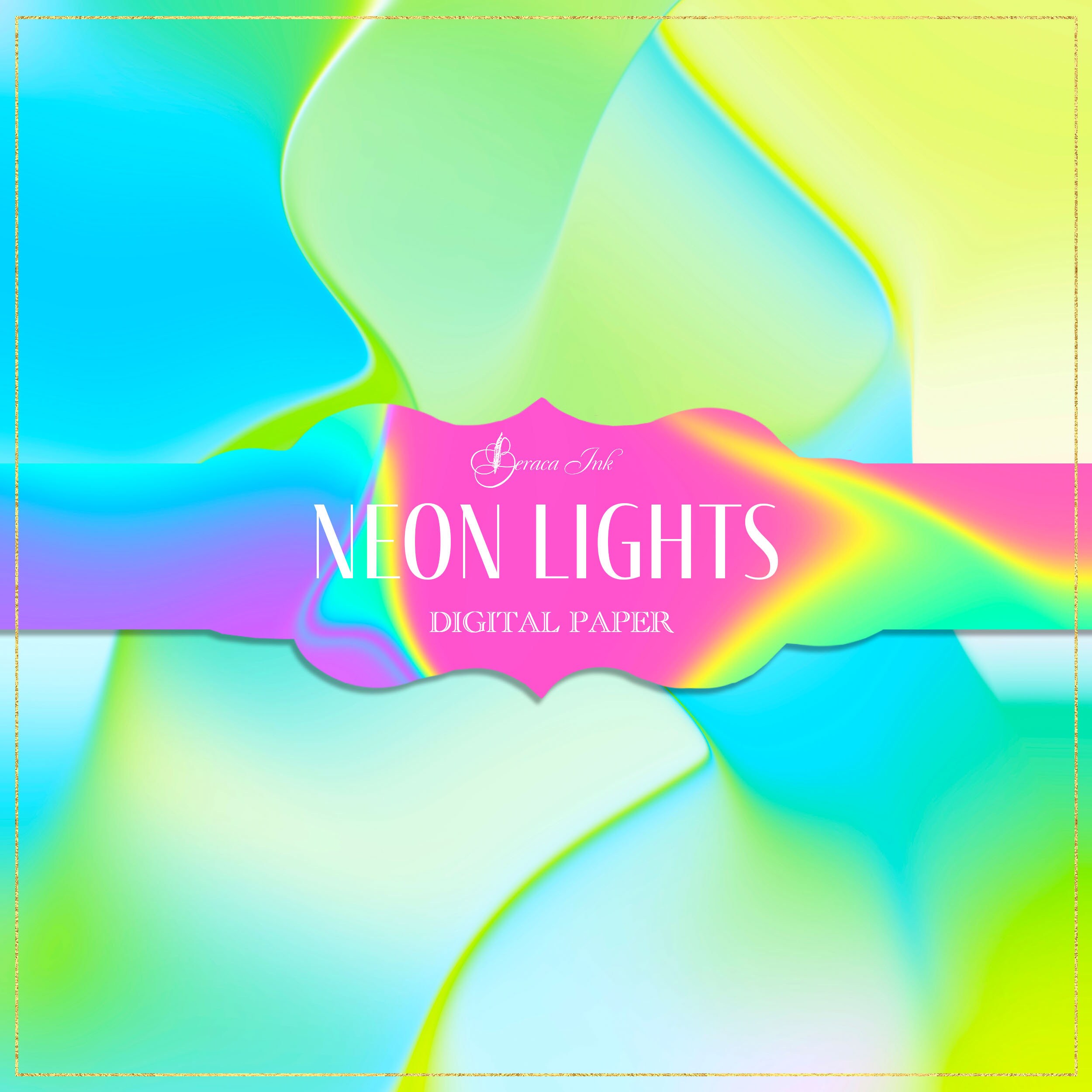 Neon Lights Digital Paper, Abstract Pattern, Rainbow Background, Bright ...