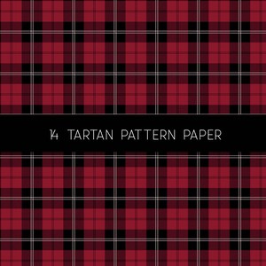 May include: A seamless pattern of red and black plaid with white lines. The pattern is repeated throughout the image. The text "14 Tartan Pattern Paper" is displayed in the center of the image.