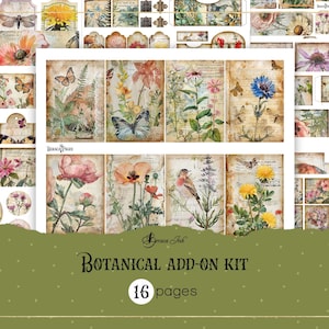 Kit complémentaire botanique, carnet de plantes forestières, éphémères d'herbes, étiquette de fleurs imprimable, papier fleurs vintage, étiquettes grunge bois