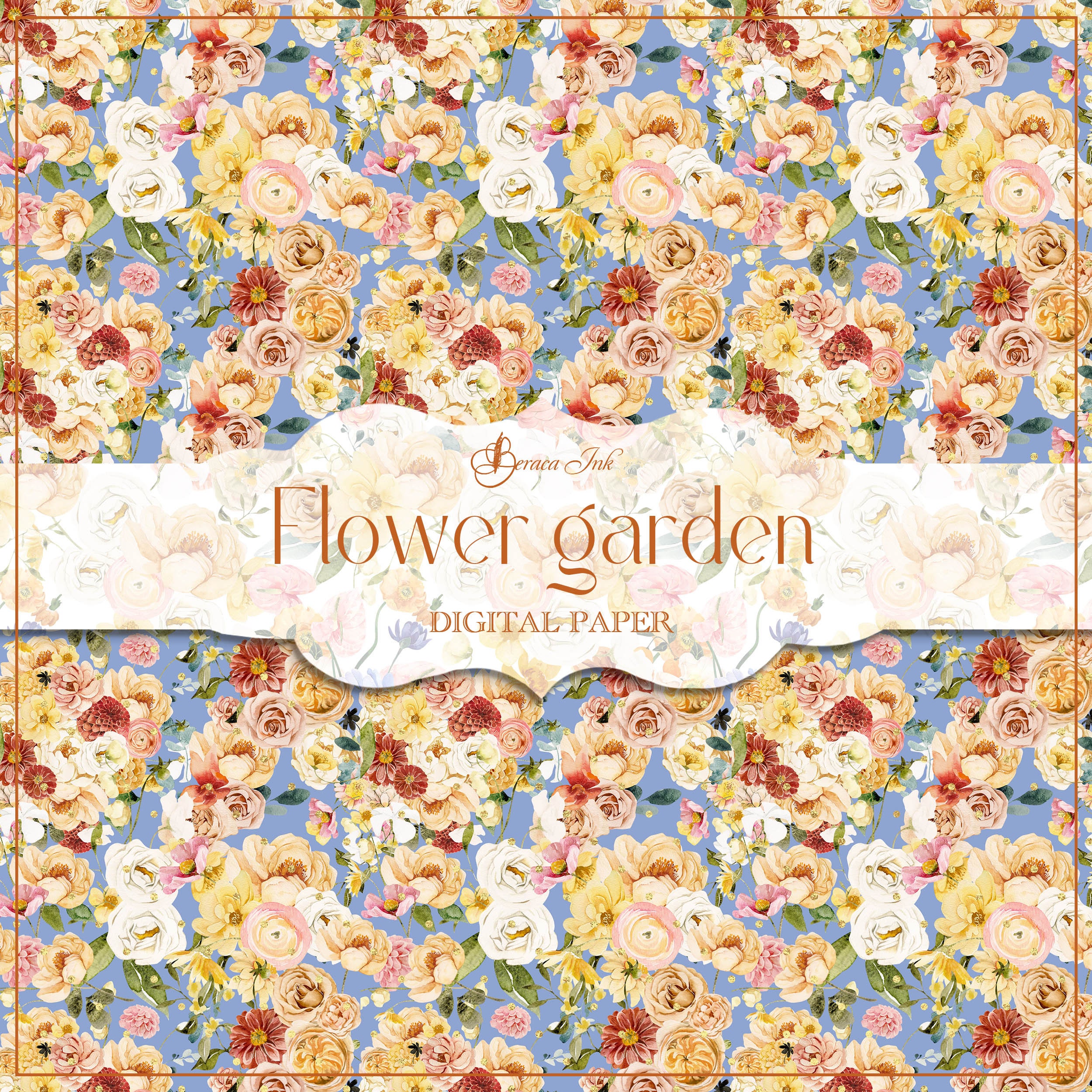 Flower Garden Digital Paper, Seamless Pattern, Bohemian Flowers, Fabric ...