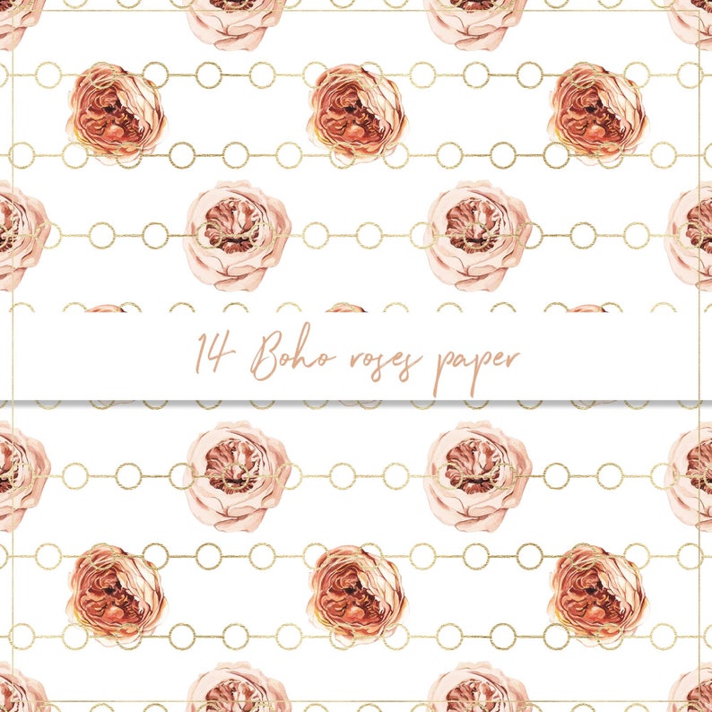 Boho Roses Digital Paper Seamless Pattern Watercolor Boho - Etsy