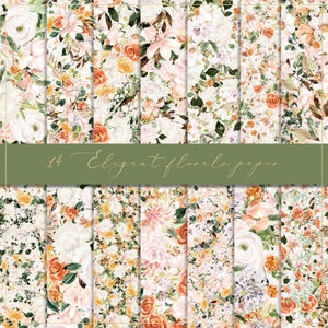 Elegante Blumen digitales Papier, tropisches Papier, rosa Rosen Tapete, Blätter Hintergrund, exotische Muster, Hochzeitseinladung, Planer Papier