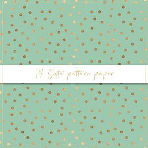 Papier numérique à motif mignon, papier sans couture, coeurs dorés, fond pastel, lune et étoiles dorées, papillons, coeurs métalliques, pois image 6