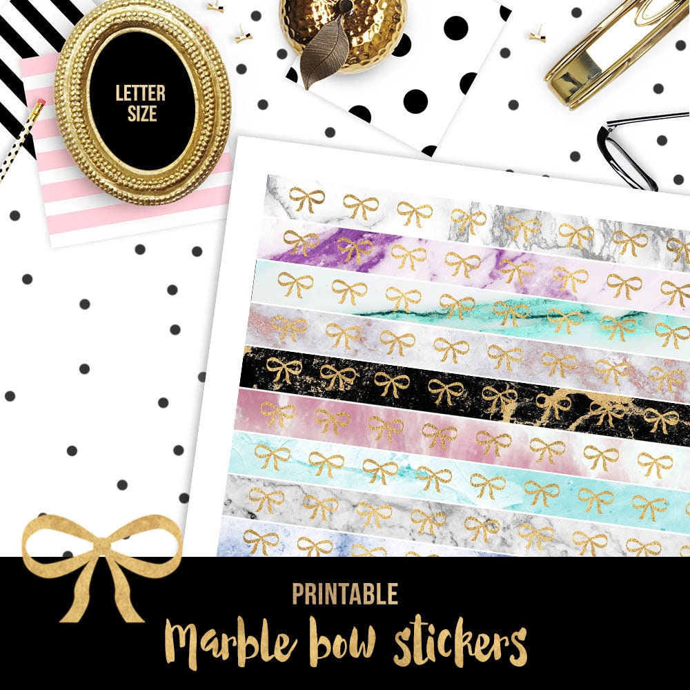 Printable Marble Planner Stickers, Gold Marble Stickers, Marble Bow ...
