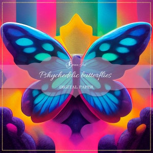 Psychedelic butterflies digital paper, colorful background, pink butterflies scrapbooking, rainbow butterfly paper, junk journal supplies image 5