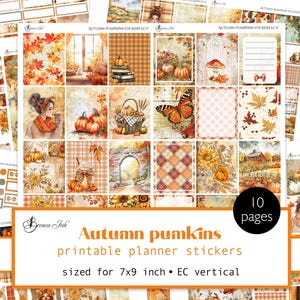 Herfstpompoenen plannerstickers, afdrukbare herfststicker, Erin Condren verticale sticker, Thanksgiving-sticker, decostickers gescheurd papier