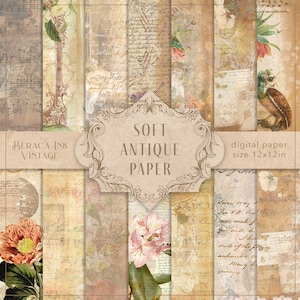 Weiches antikes digitales Papier, Ephemera Papier, Vintage Blumen Papier, antikes Papier, Blumen Junk Journal, ATC Karten, altes Notenblatt, Briefe